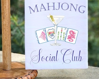 Mahjong Social Club Tea Towel: Martini Design, Preppy Kitchen Decor