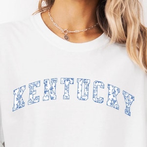 Kentucky Toile Comfort Colors Shirt - Blue Floral State Tee - Vintage KY T-Shirt Gift