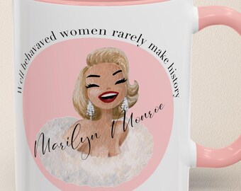 Vintage Marilyn Monroe Mug: Feminist Quote Coffee Cup - Pink or Blue