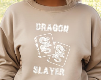 Dragon Slayer Mahjong Sweatshirt in Neutral Tones | Cozy Unisex Crewneck for Mahjong Players