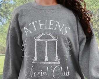 Athens Social Club Sweatshirt: Vintage Collegiate Style Hand-Drawn Arches