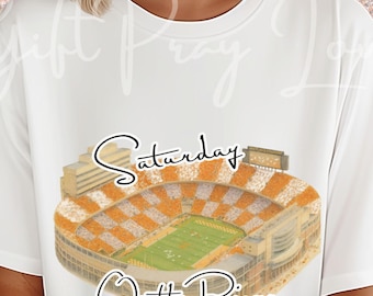 Saturday on the River T-Shirt | Neyland Stadium Watercolor | Tennessee Vols Game Day Shirt | Orange & White Checkerboard