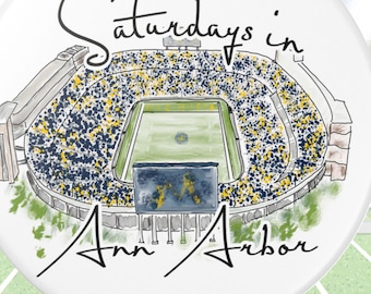 Michigan Stadium Matte Ceramic Ornament | Saturdays in the Big House Ornament | Ann Arbor Watercolor Art