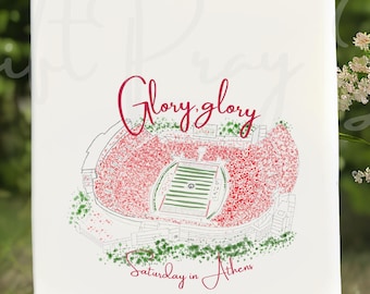 Sanford Stadium Tea Towel: Hand-Drawn UGA Bulldogs Cotton Kitchen Decor