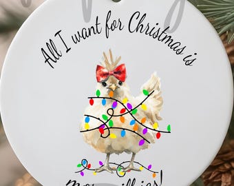 Silkie Chicken Christmas Ornament – Ceramic Poultry Lover Gift