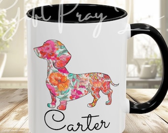 Personalized Dachshund Dog Mom Coffee Mug – Preppy Floral Design