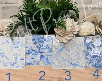 Chic Blue Chinoiserie Elegant Marble Coasters choice of 4 designs - Grand Millennial & Coastal Decor