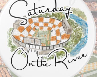 Tennessee River Ornament | Neyland Stadium Watercolor | Vols Fan Christmas Gift | Orange & White Checkerboard
