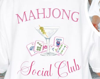Personalized Mahjong Social Club Comfort Colors Tee: Coquette Tile Design