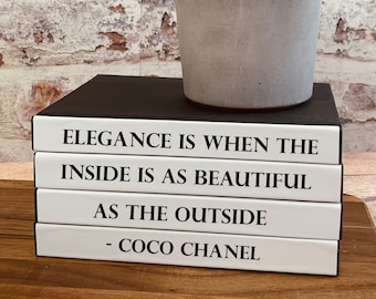 Custom Coffee Table Book Stack, Coco Chanel Quote, Fashion Designer Books, Designer, Elegance Quote, Personalized Gift