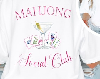 Mahjong Social Personalized Tee Shirt | Coquette Style Mahjong Tiles | Back Graphic + Front Name Design