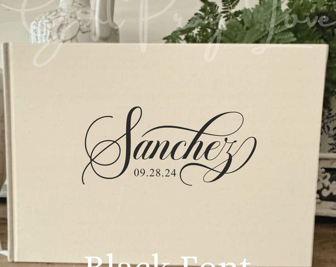 Featured listing image: Personalized Linen Wedding Guest Book, Cream Linen