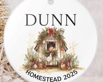 Personalized Homestead Ornament 2025: Watercolor Chicken Coop Christmas Gift