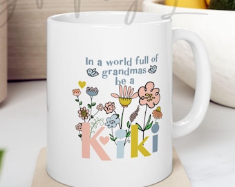 Kiki Floral Mug – Colorful Grandma Coffee Cup – Cute Modern Flower Mug Gift for Kiki