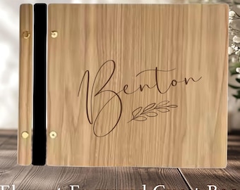 Personalized Wood Guest Book – Custom Engraved Wedding Guestbook – Rustic Wooden Sign-In Book for Weddings, Anniversaries, Baby Shower Book