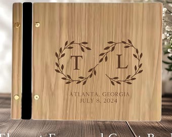 Personalized Wood Guest Book – Custom Engraved Wedding Guestbook – Rustic Wooden Sign-In Book for Weddings, Anniversaries, Baby Shower Book