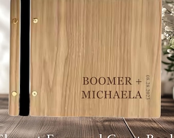 Personalized Wood Guest Book – Custom Engraved Wedding Guestbook – Rustic Wooden Sign-In Book for Weddings, Anniversaries, Baby Shower Book
