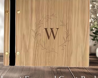 Personalized Wood Guest Book – Custom Engraved Wedding Guestbook – Rustic Wooden Sign-In Book for Weddings, Anniversaries, Baby Shower Book