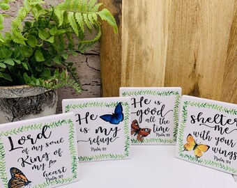 Christian Handmade Coasters, Psalm 91, Customizable with Stylish Designs; Christian Gifts; Gifts for Encouragement