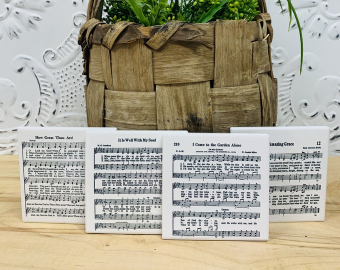 Featured listing image: Custom Drink Coaster Set – Personalized with Your Favorite Gospel Hymns - Christian Home Decor - Faith Inspired Decor