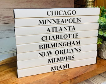 Personalized Books Stack featuring your Favorite Cities, States, Countries, or Unique Map Coordinates
