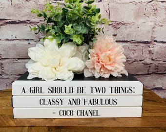 Customizable Coffee Table Book Stack Decor with Coco Chanel Quote: Classy and Fabulous