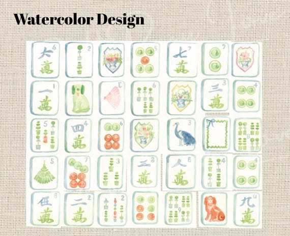 Watercolor Mahjong Tile Wrapping Paper | Pink Asian Game Gift Wrap