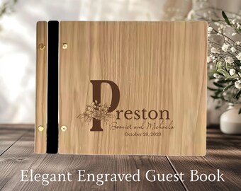 Personalized Wood Guest Book – Custom Engraved Wedding Guestbook – Rustic Wooden Sign-In Book for Weddings, Anniversaries, Baby Shower Book