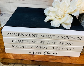 Coco Chanel Decorative Coffee Table Book Stack "Adornment", Fashion Designer Books, Decorative Designer Quote Books, Fashion Quote