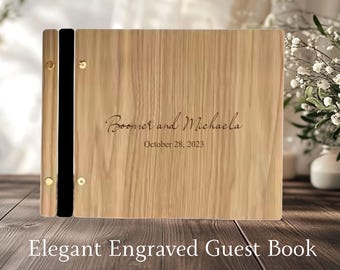 Personalized Wood Guest Book – Custom Engraved Wedding Guestbook – Rustic Wooden Sign-In Book for Weddings, Anniversaries, Baby Shower Book