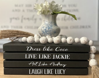 Decorative Book Stack "Laugh like Lucy", Coco, Jackie, Audrey, Lucy Custom coffee table book stack in fun fonts