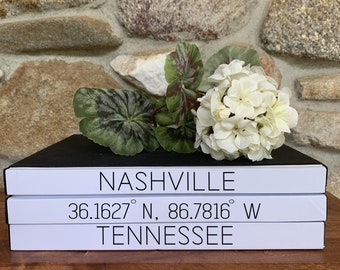 Coffee Table Book Nashville Map Coordinates , Bookcase Décor,  Designer Books, Coffee Table Books,  Birthday Gift, Wedding Gift