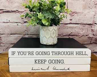 Winston Churchill Book Stack Decor "Hell", Custom Gift, Encouragement Gift, Custom Coffee Table Books, Bookcase décor