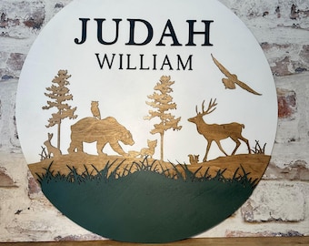 Woodland Theme Custom Wood Baby Name Sign - Nursery Decor