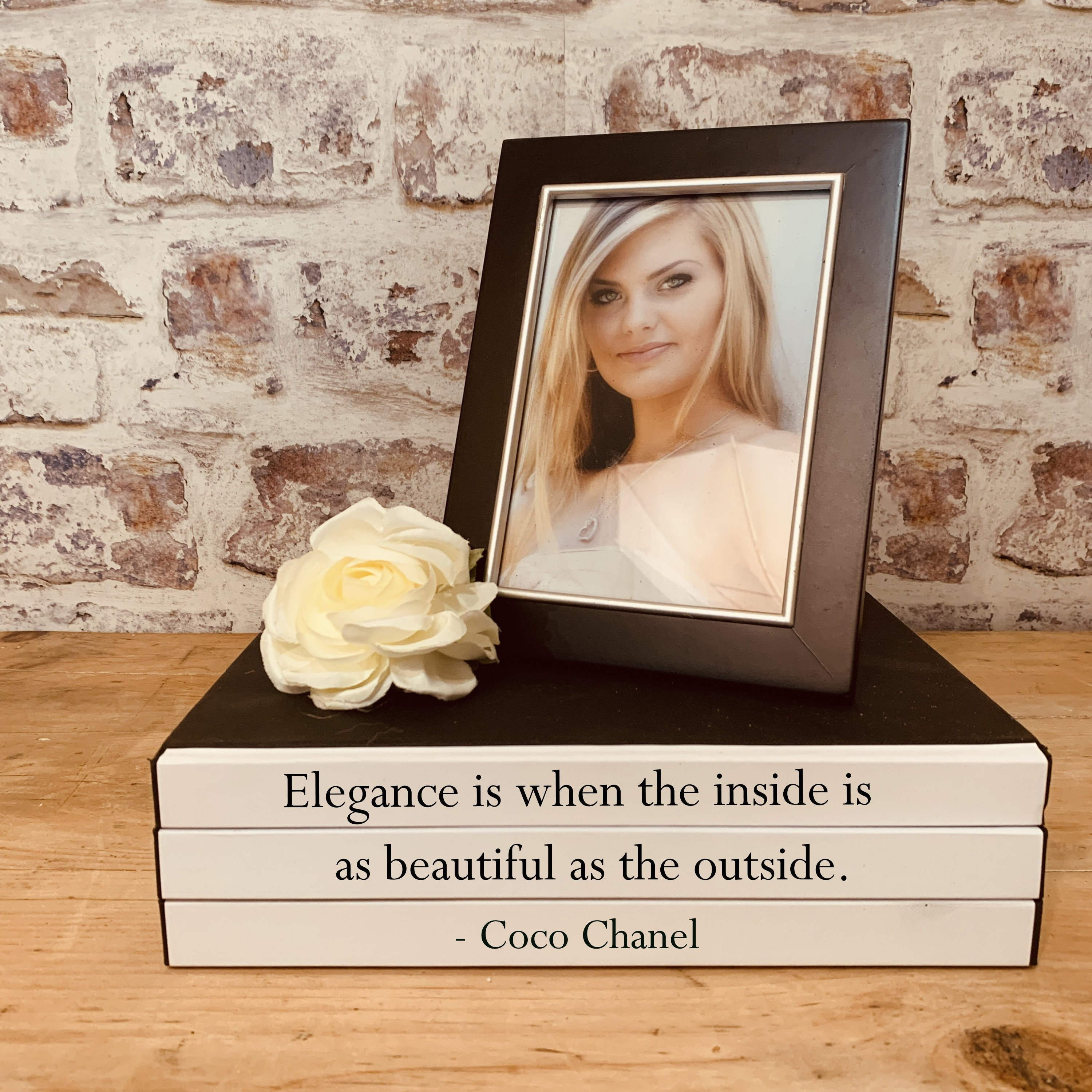 Cusom Coffee Table Book Stack, Coco Chanel Quote, Fashion Designer