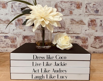 Decorative Designer 4 Book Stack "Laugh like Lucy", Coco, Jackie, Audrey, Lucy Custom coffee table book stack