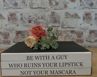 Stunning Customizable Book Stack with Lipstick Mascara Quote for Your Coffee Table Décor