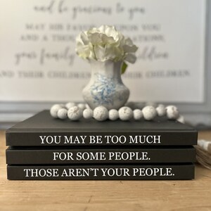 Custom Quote Book Stack: Minimalist Coffee Table Decor All Black, WHT Font