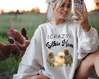Silkie Chicken Mom Sweatshirt: Watercolor Graphic, Funny Farm Gift