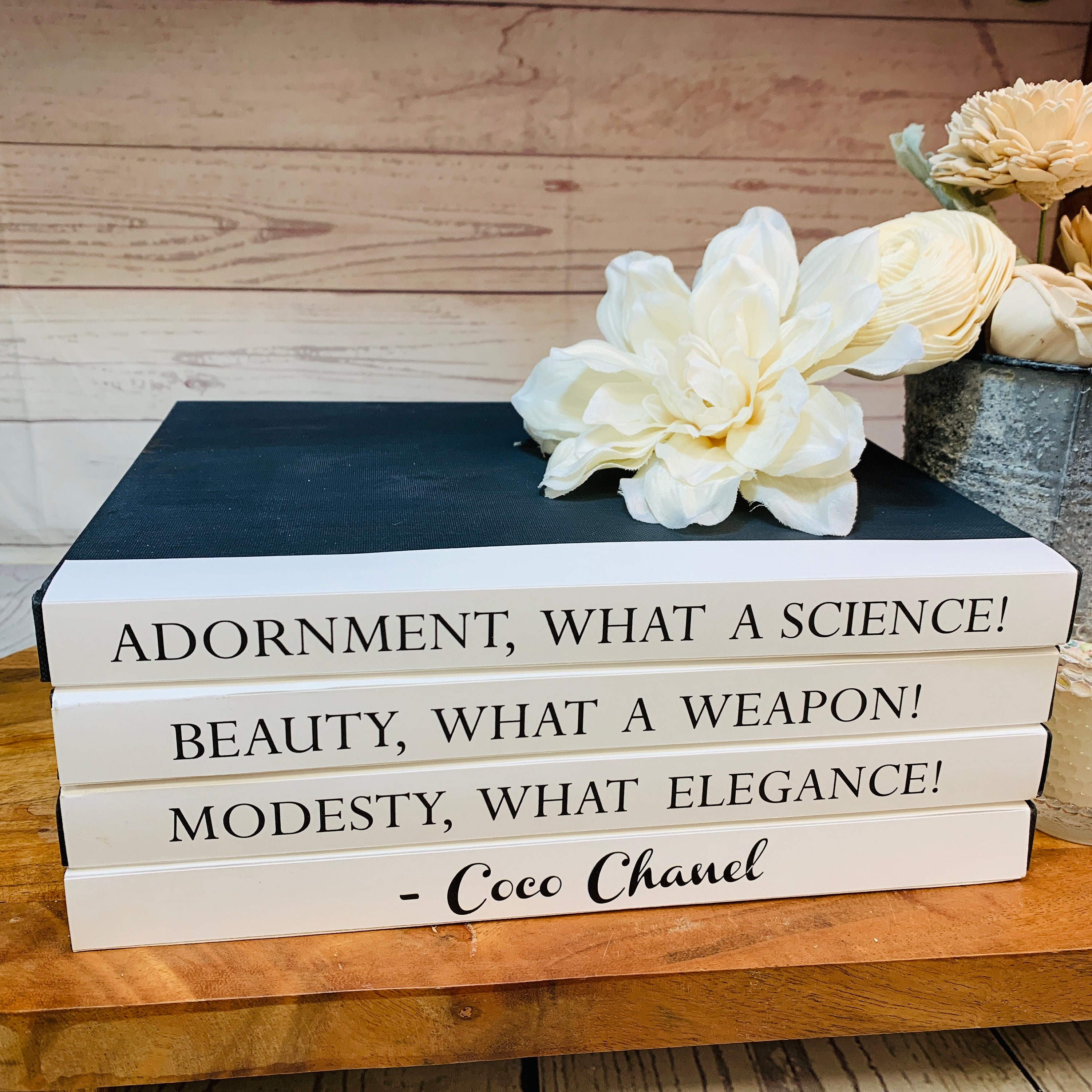 Coco Chanel Decorative Designer Minimalist 4 Book Stack Adornment, Fashion Designer  Books, Decorative Designer Quote Books, Fashion Quote