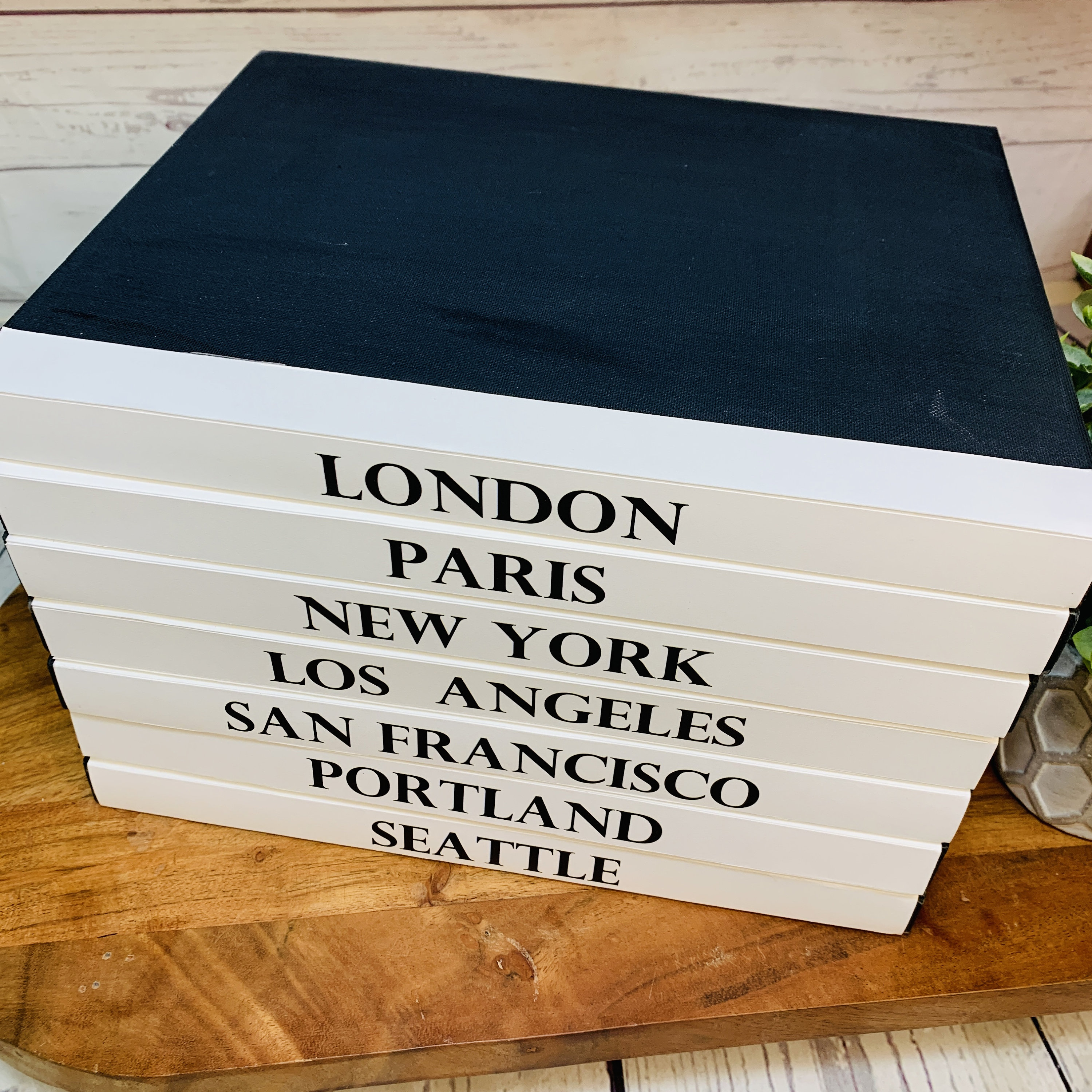 Custom City Decorative Designer Book Stack with Cities, Coffee