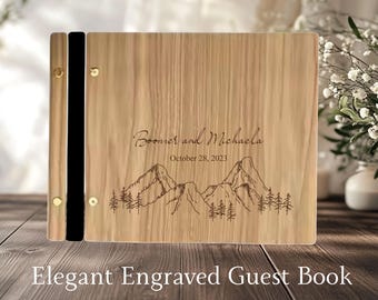 Personalized Wood Guest Book – Custom Engraved Wedding Guestbook – Rustic Wooden Sign-In Book for Weddings, Anniversaries, Baby Shower Book