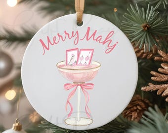 Coquette Christmas Mahjong Ornament: Pink Bow Holiday Decor
