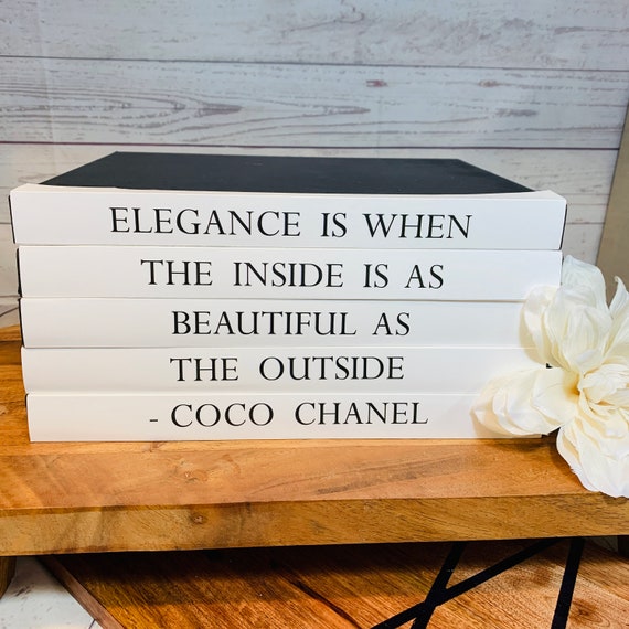 Coffee Table Book Stack, Coco Chanel Quote, Fashion Designer Books,  Decorative Designer, Coco Chanel Elegance Quote 