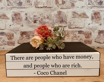 Customizable Handmade Coco Chanel Book Stack for Stylish Decor: 'There are people who have money, and there are people who are rich.'