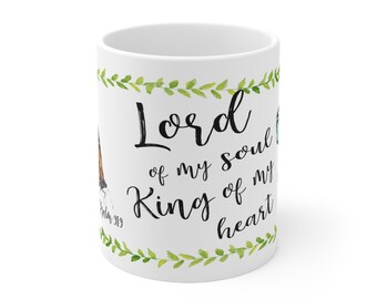 Unique Personalized Christian Mug - King of My Heart - Psalm 118:14 - Bright Colors and Delicate Butterflies