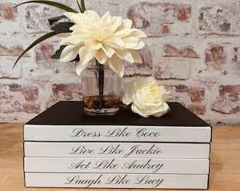 Decorative Designer 4 Book Stack "Laugh like Lucy", Coco, Jackie, Audrey, Lucy Custom coffee table book stack
