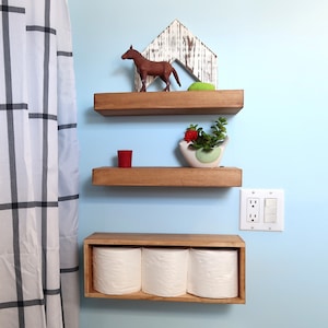 Farmhouse Floating Box Shelf Set(3 Piece) |Toilet Paper Holder |Floating Shelves | Bathroom storage | Rustic toilet roll | Bath roll Holder