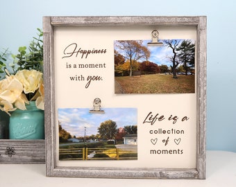 Engraved Rustic Wood Picture Frame, Personalized Photo Collage, 4x6 or 6x4