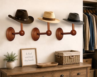 Personalized Solid Wood Wall-Mounted Brimmed Hat Stand with Custom Engraving